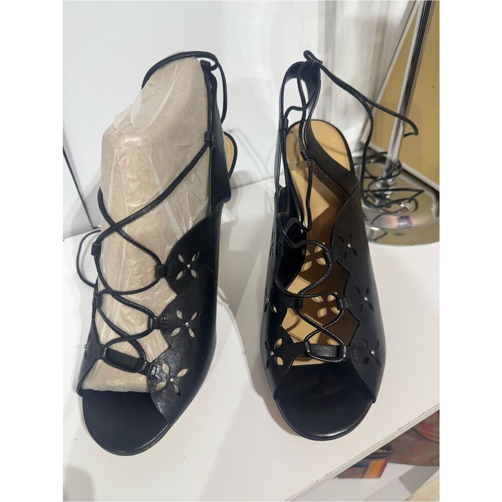 Michael Kors Black Lace-Up Cutout Peep-Toe Heels